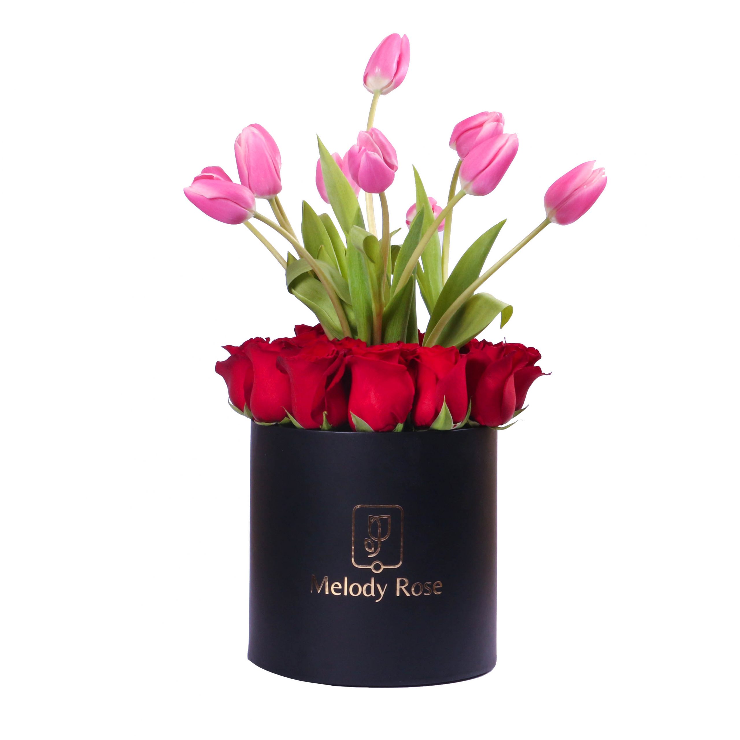 Sombrerera Grande Con 20 Rosas Rojas y 10 Tulipanes – Tienda online de Rosas  y tulipanes / Melody Rose – Trujillo